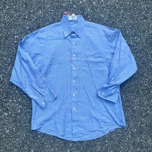Valentino Men’s Blue Pinstripe Button-Up Dress Shirt Size L Made in Italy - Picture 1 of 5